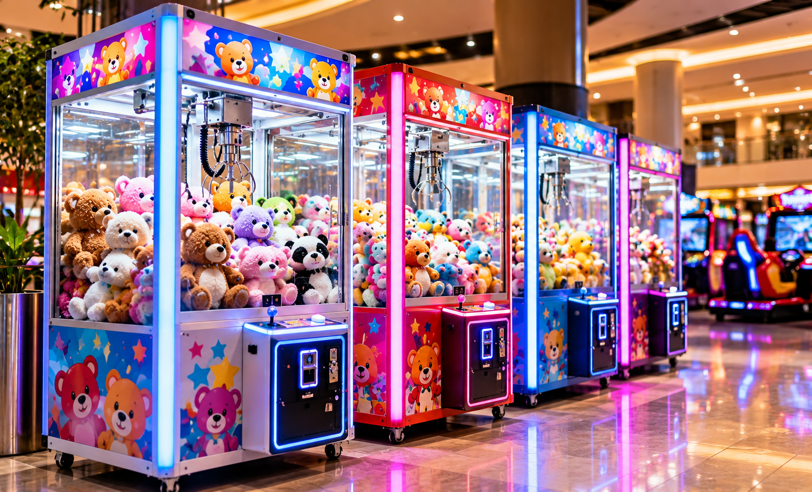 Commercial claw machines for malls, venues, and operators